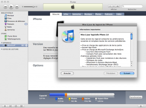 Acceptation de la licence Apple pour le firmware 2.0 de l\'iPhone